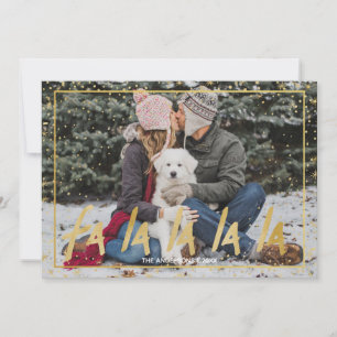 Red & Gold Fa La La La La Snowy Holiday Christmas Card