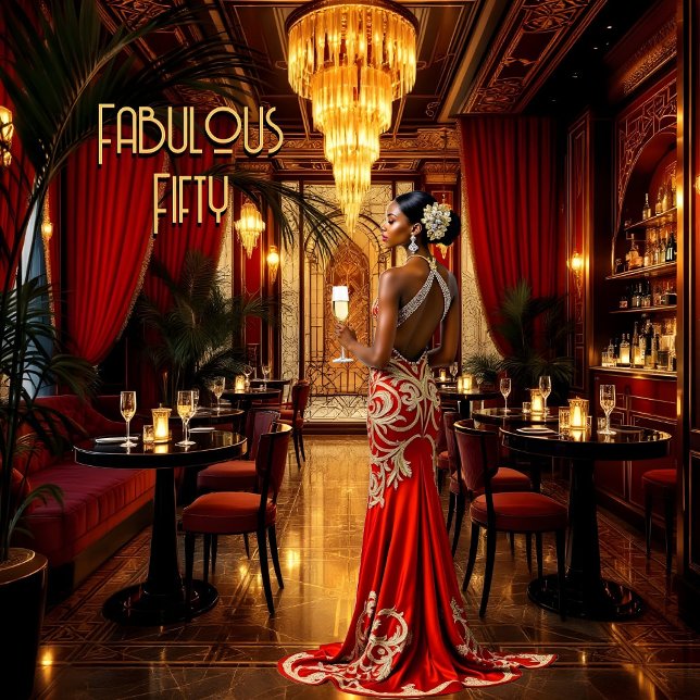 Red Gold Fabulous Art deco Dress Ethnic Woman  Invitation (Creator Uploaded)