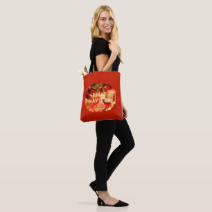 Red Gold Family Feliz Navidad Modern Christmas Tote Bag
