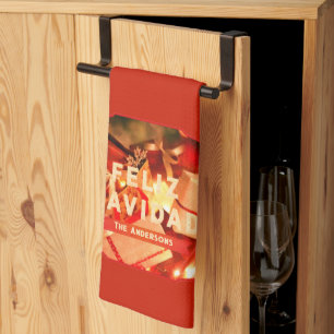 Red Gold Family Name Elegant Spanish Christmas Tea Towel