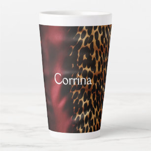 Red Gold Faux Cowgirl Southwest Cowhide Name Latte Mug
