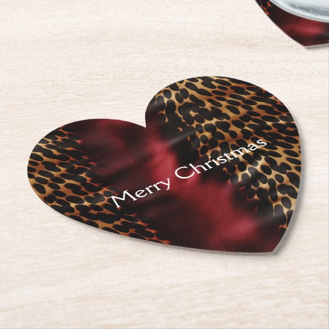 Red Gold Faux Cowgirl Southwest Cowhide Paper Coaster (Angled)