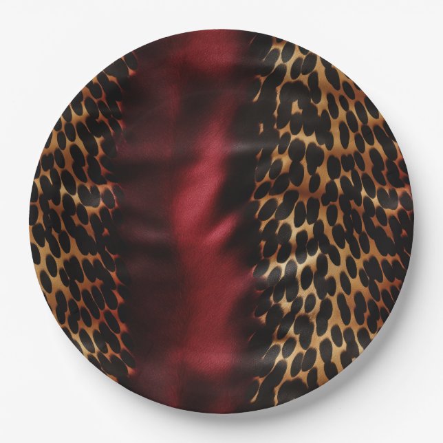 Red Gold Faux Cowgirl Southwest Cowhide Paper Plate (Front)