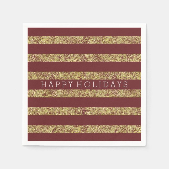 Red Gold Faux Glitter Stripes Napkin (Front)
