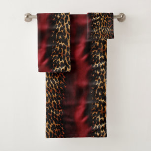 Red Gold Faux Southwest Cowgirl Cowhide Bath Towel Set