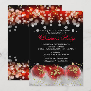 Red Gold Festive Baubles Christmas Holiday Party Invitation