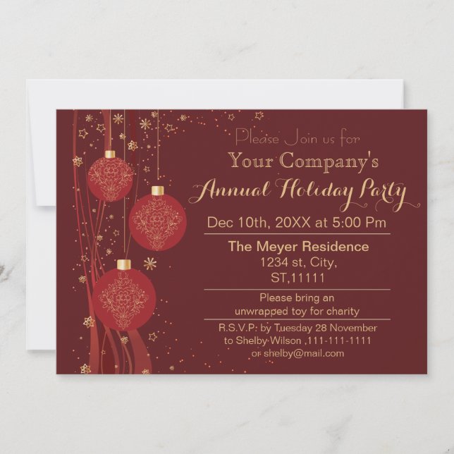 Red Gold Festive Corporate holiday party Invite (Front)