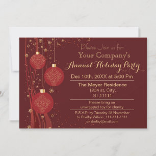 Red Gold Festive Corporate holiday party Invite