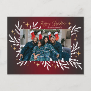 Red Gold Festive Family Photo Frame Holiday Postcard
