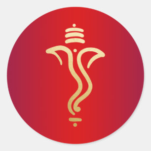 Red Gold Festive Ganesh/ Indian God Classic Round Sticker