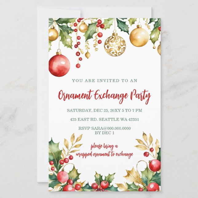 Red Gold Festive Ornament Exchange Christmas Party (Front)