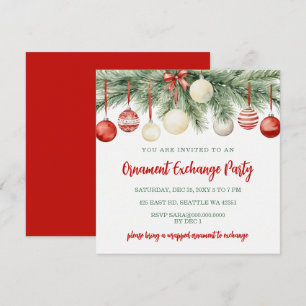 Red Gold Festive Ornament Exchange Christmas Party Invitation
