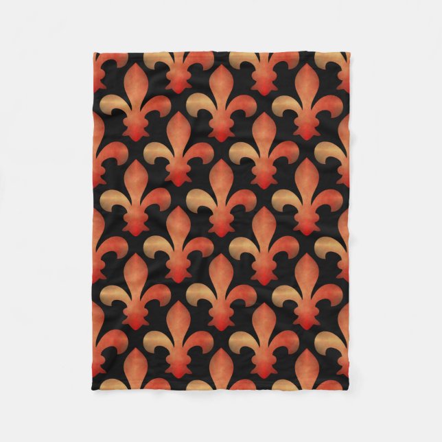 Red Gold Fleur de Lis Black Fleece Blanket (Front)