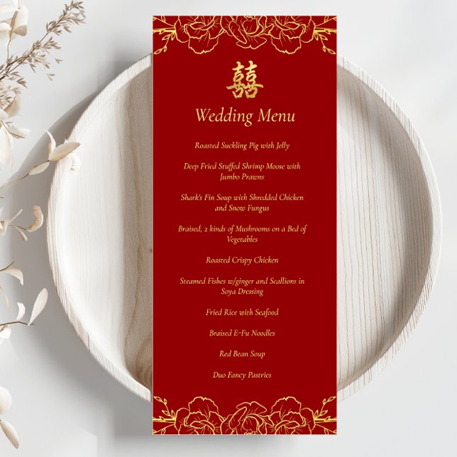 Red gold floral border chinese wedding banquet menu (Creator Uploaded)
