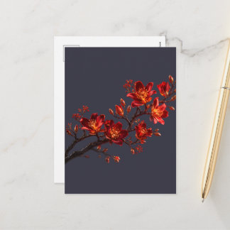 Red & Gold Floral Branch Holiday Postcard