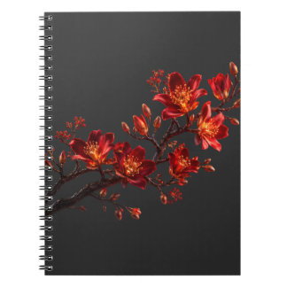 Red & Gold Floral Branch Spiral Notebook