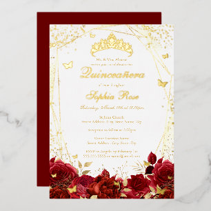 Red Gold Floral Butterfly Tiara Quinceanera