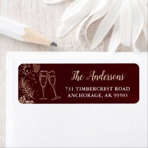 Red & Gold Floral Champagne Holiday Party Address