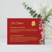 Red gold floral Chinese wedding details