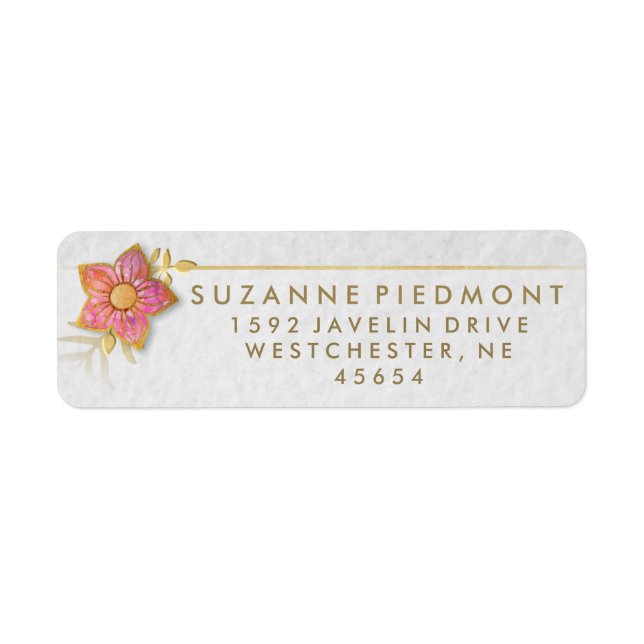 Red & Gold Floral Elegant Return Address Labels (Front)