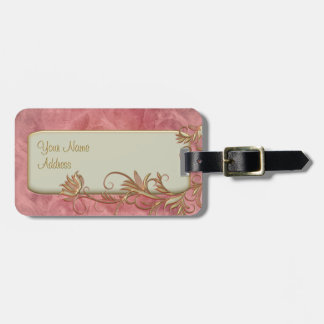 Red Gold Floral Flourish Accent Travel Tags