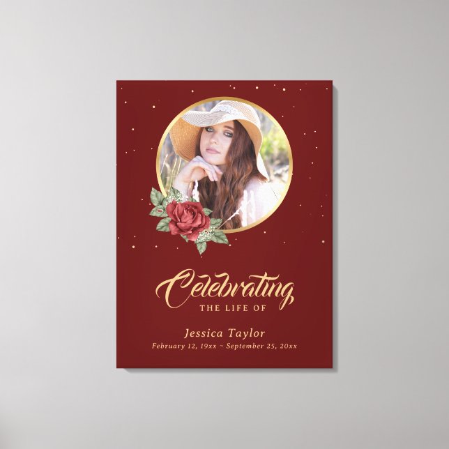 Red Gold Floral Funeral Welcome Sign (Front)