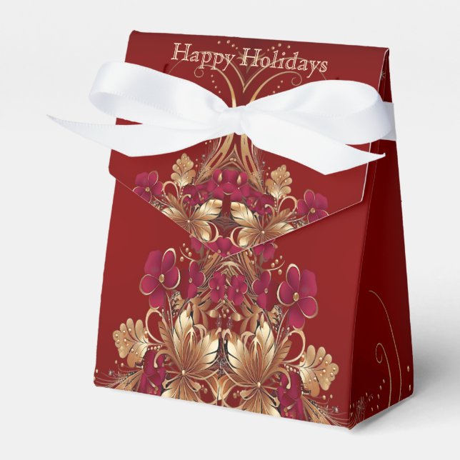 Red Gold Floral Holiday Gift Box (Front Side)