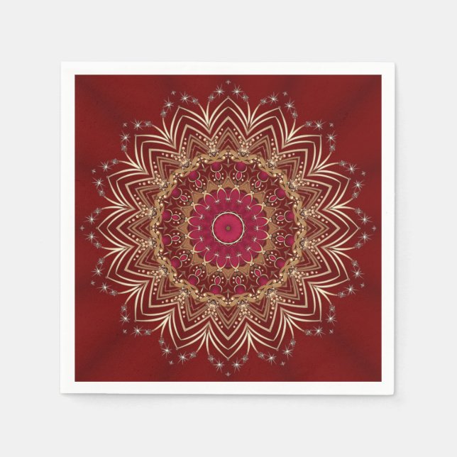 Red Gold Floral Holiday Napkin (Front)