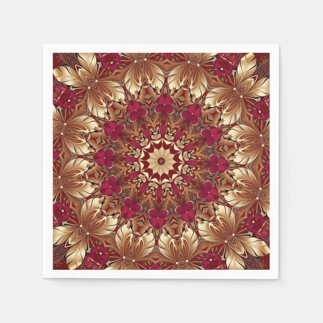 Red Gold Floral Holiday Napkin (Front)