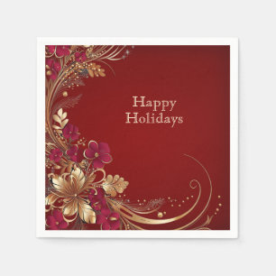 Red Gold Floral Holiday Napkin