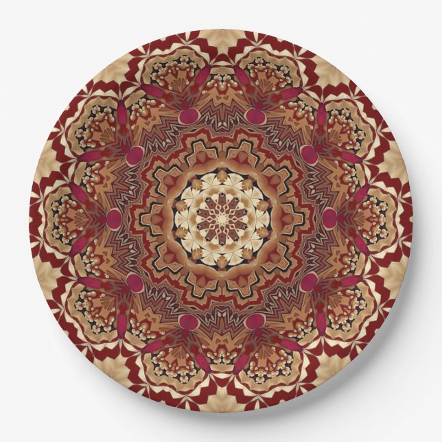 Red Gold Floral Holiday Paper Plate (Front)