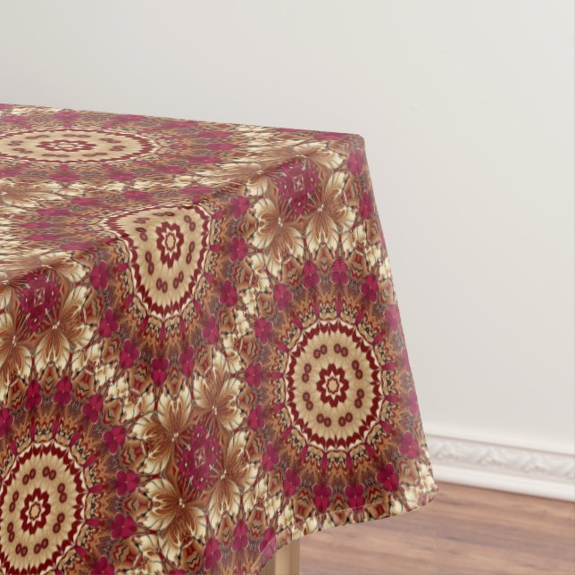 Red Gold Floral Holiday Tablecloth (In Situ)
