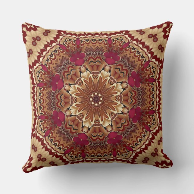 Red Gold Floral Holiday Throw Pillow (Back)