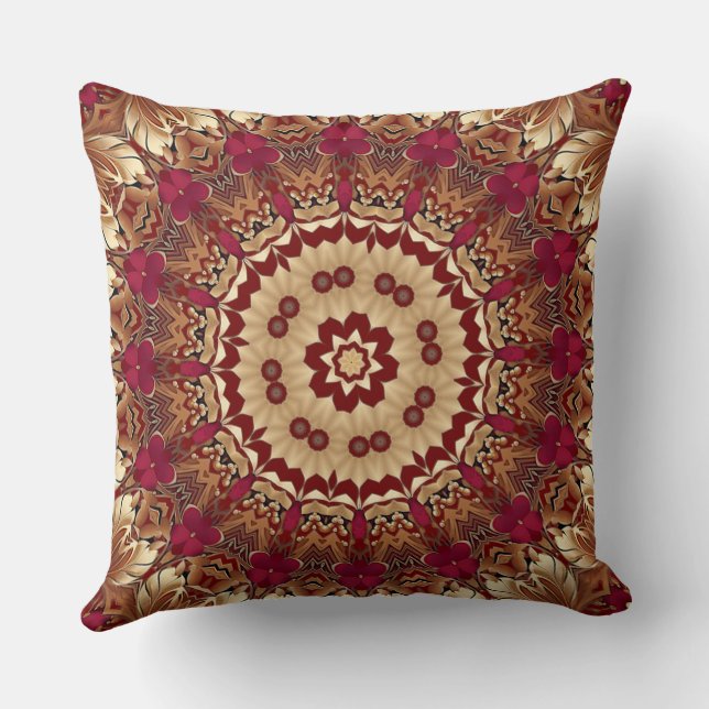 Red Gold Floral Holiday Throw Pillow (Back)