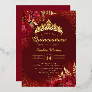 Red Gold Floral Quinceanera