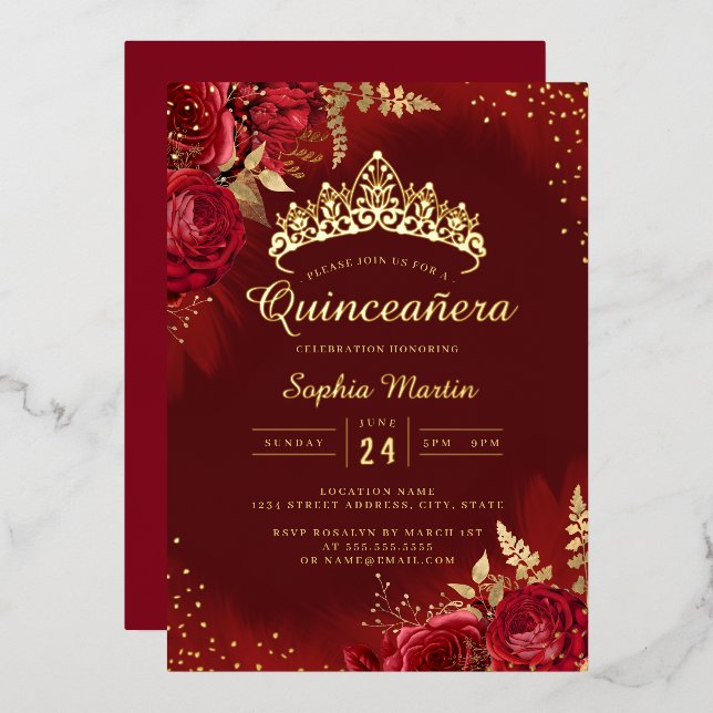 Red Gold Floral Quinceanera  (Front/Back)