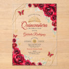 Red Gold Floral Quinceanera