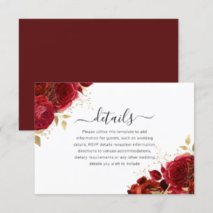 Red & Gold Floral Quinceanera or Wedding Details Enclosure Card