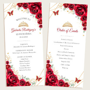Red Gold Floral Quinceanera Order of Events Programme