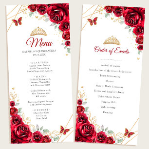 Red Gold Floral Quinceanera Program Menu
