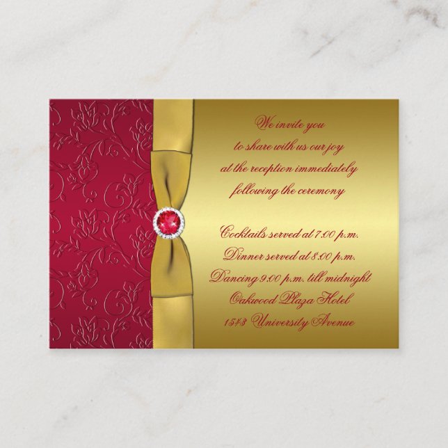 Red, Gold Floral Reception Enclosure Card (Front)
