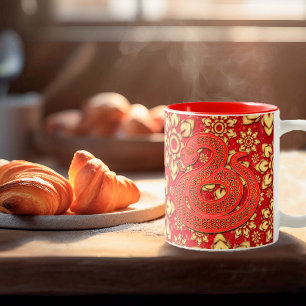 Red Gold Floral Snake 2025 Chinese New Year Zodiac Two-Tone Coffee Mug