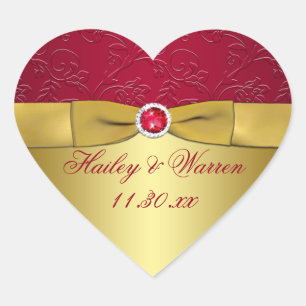 Red, Gold Floral Wedding Favour Sticker