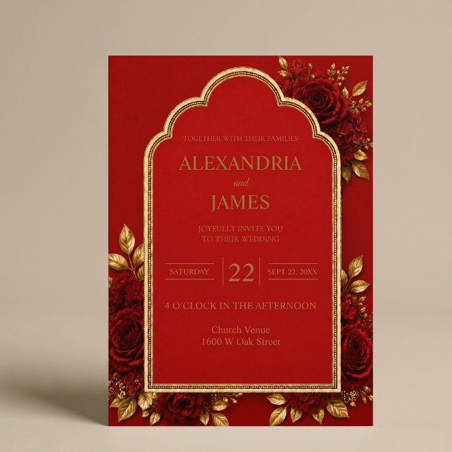 Red & Gold Floral Wedding Invitation (Creator Uploaded)