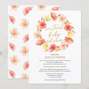 Red Gold Floral Wreath Watercolor Virtual Shower Invitation