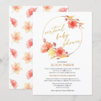 Red Gold Floral Wreath Watercolor Virtual Shower