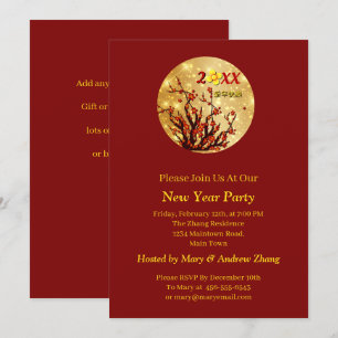 Red Gold Flowers Happy Chinese New Year 20XX Invitation