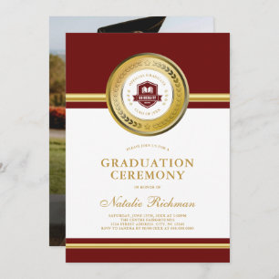 Red & Gold Formal Graduation Ceremony Photo Invitation