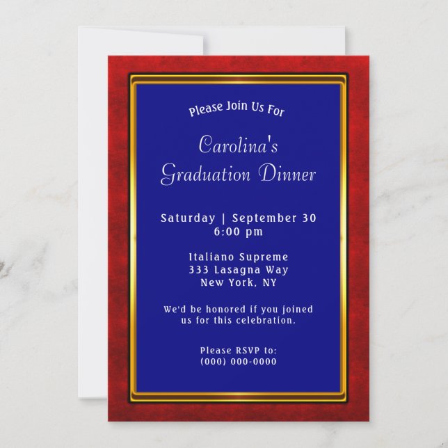 Red Gold Frame Blue Graduation Invitation (Front)