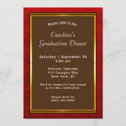 Red Gold Frame Brown Dinner Graduation Invitation